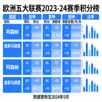 欧洲五大联赛2023-24赛季积分榜数据分析图表